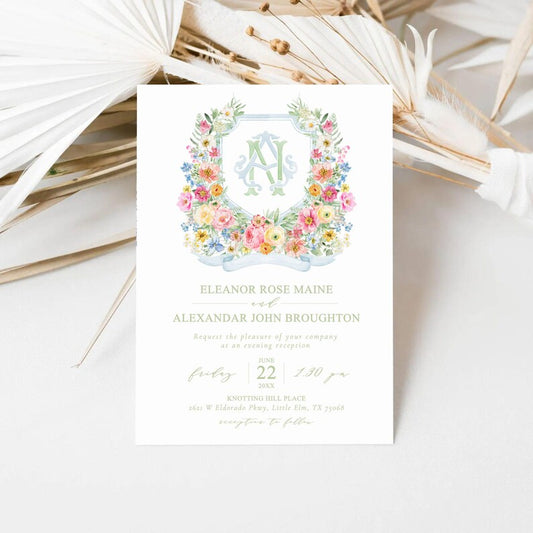 Wildflowers Bright Floral Colorful Watercolor Wedding Crest
