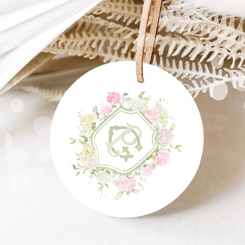 Blue White Pink Hydrangea Flower Wedding Crest