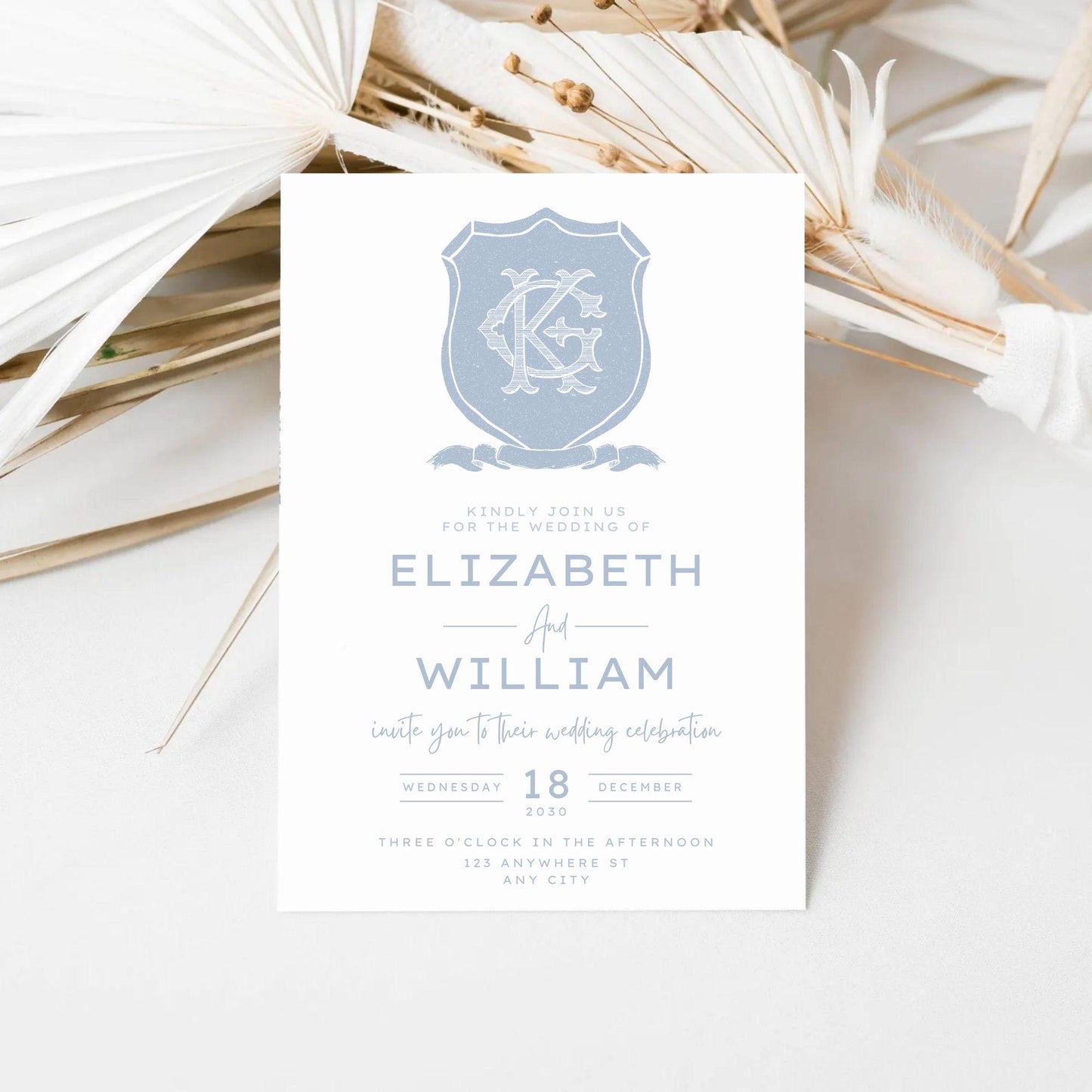 Vintage Blue Simple Crest - Monogram Crest - Luxury Line art Wedding Crest - Romantic Wedding Crest