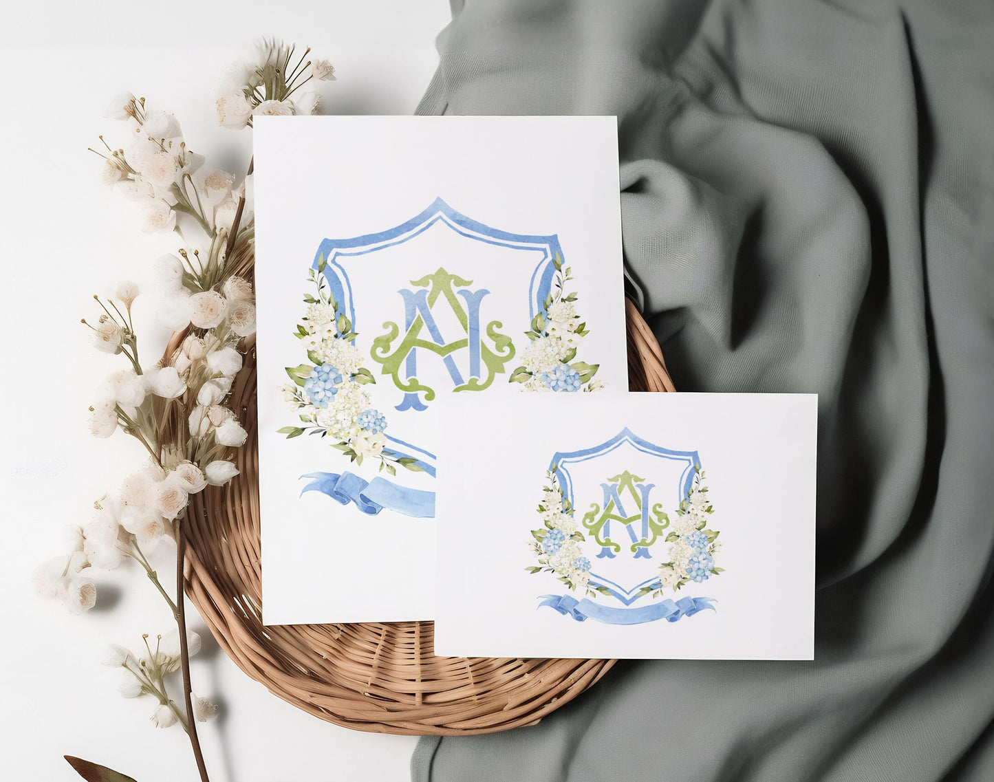 Hydrangea Flower Wedding Crest - Monogram Crest - Hydrangea Floral Luxury Watercolor Wedding Crest - Romantic Wedding Crest- Boho Hydrangea