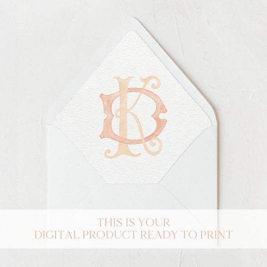 Watercolor Wedding Monogram DK – Classic Initials (Digital Download)