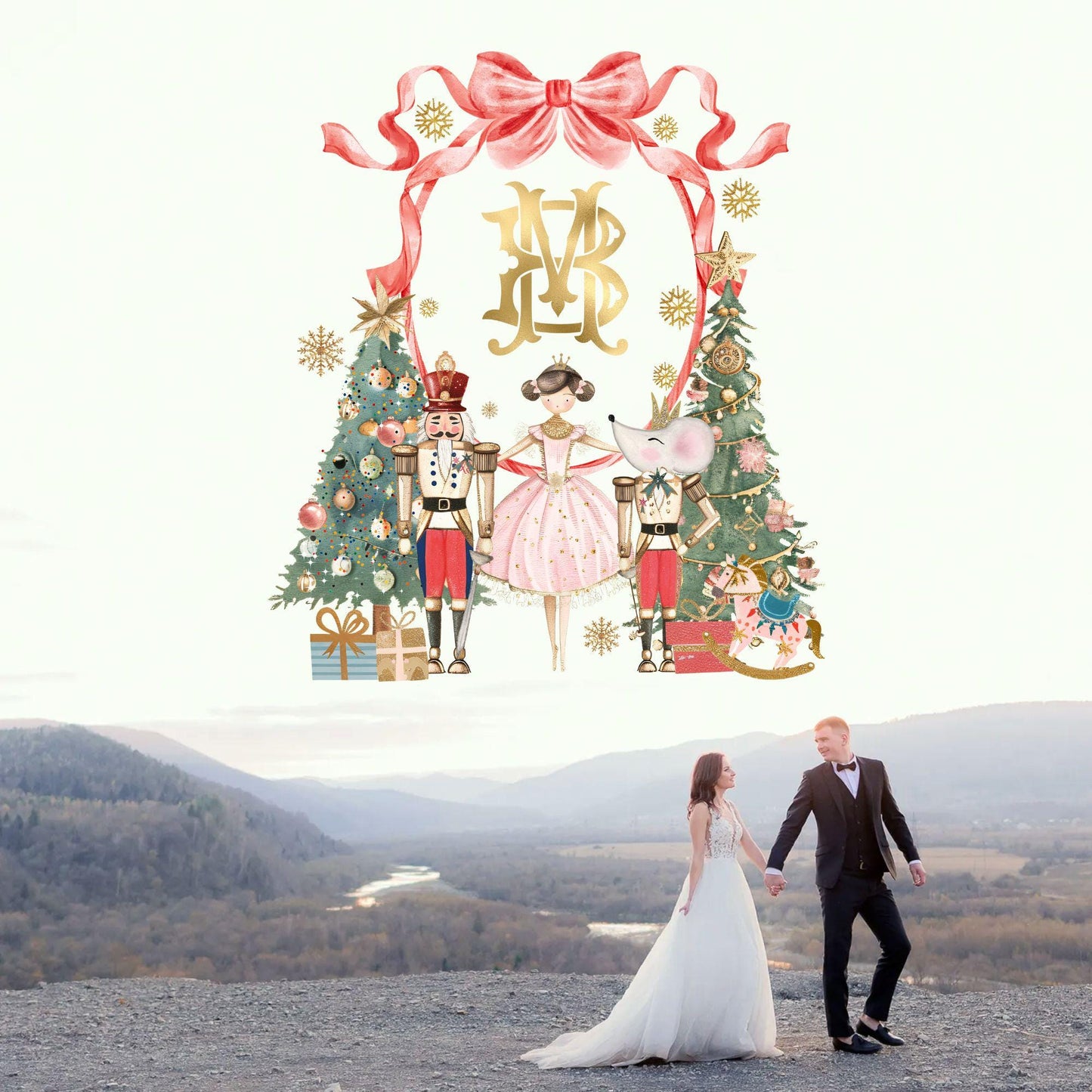Nutcracker Christmas Crest - Monogram Crest - Christmas Watercolor Crest DIY - Luxury Watercolor Wedding Crest - Nutcracker Red Christmas