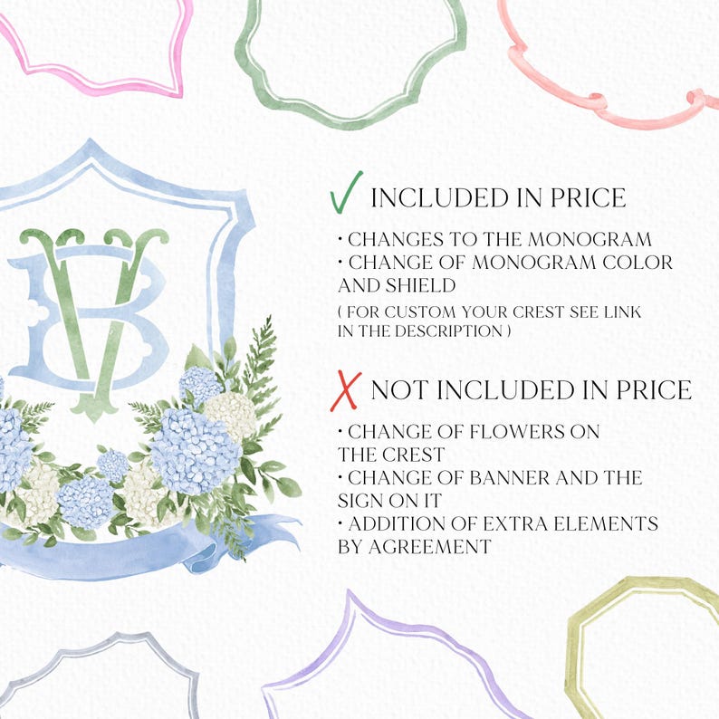 White Blue Hydrangea Flower Wedding Crest