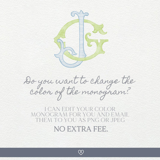 Watercolor Wedding Monogram – JG Initial Crest (Digital Download)