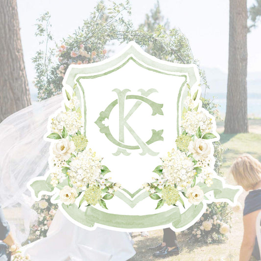 Green White Blue Hydrangea Flower Wedding Crest - Monogram Crest - Hydrangea Floral Luxury Watercolor Wedding Crest - Romantic Wedding Crest