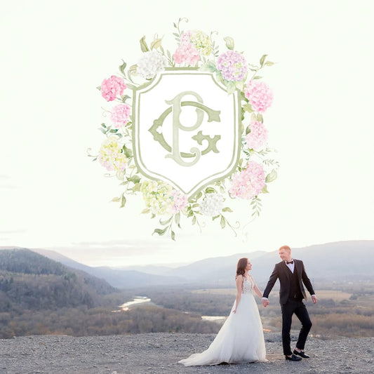 Blue White Pink Hydrangea Flower Wedding Crest