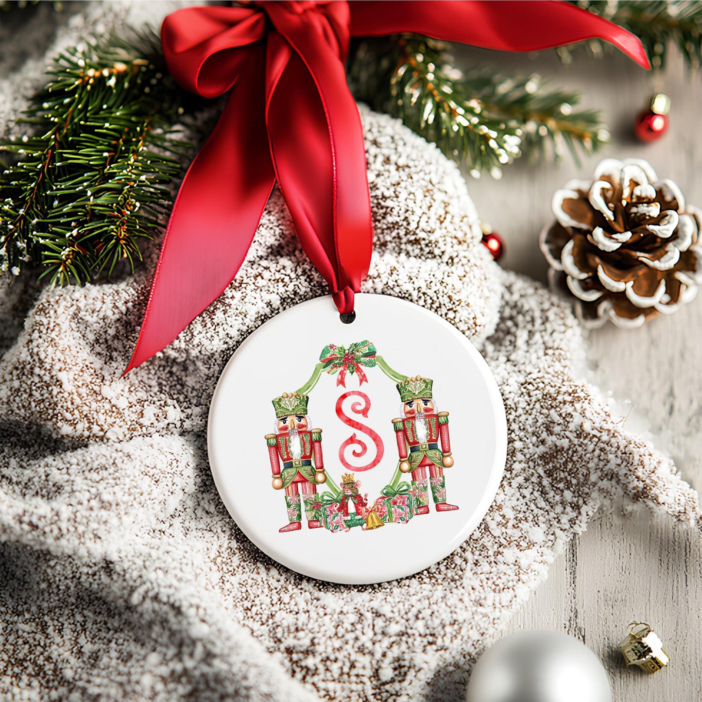 Nutcracker Red Green Christmas Crest - Monogram Crest - Christmas Watercolor Crest DIY - Luxury Watercolor Wedding Crest