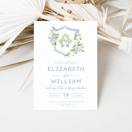 Hydrangea Flower Wedding Crest - Monogram Crest - Hydrangea Floral Luxury Watercolor Wedding Crest - Romantic Wedding Crest- Boho Hydrangea