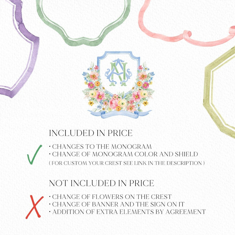 Wildflowers Bright Floral Colorful Watercolor Wedding Crest