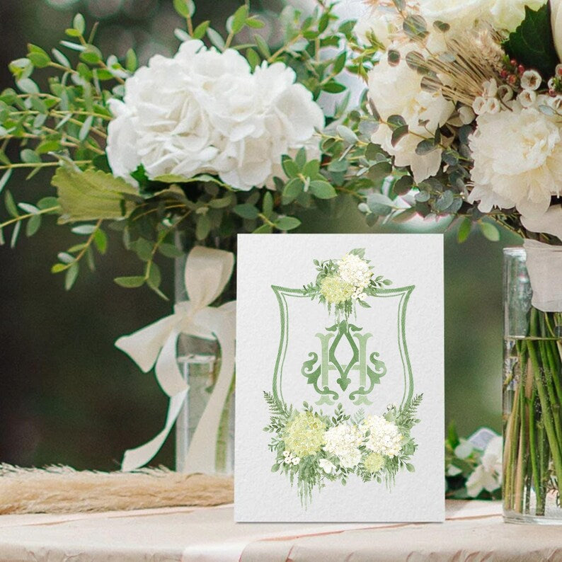 Green Hydrangea Flower Wedding Crest