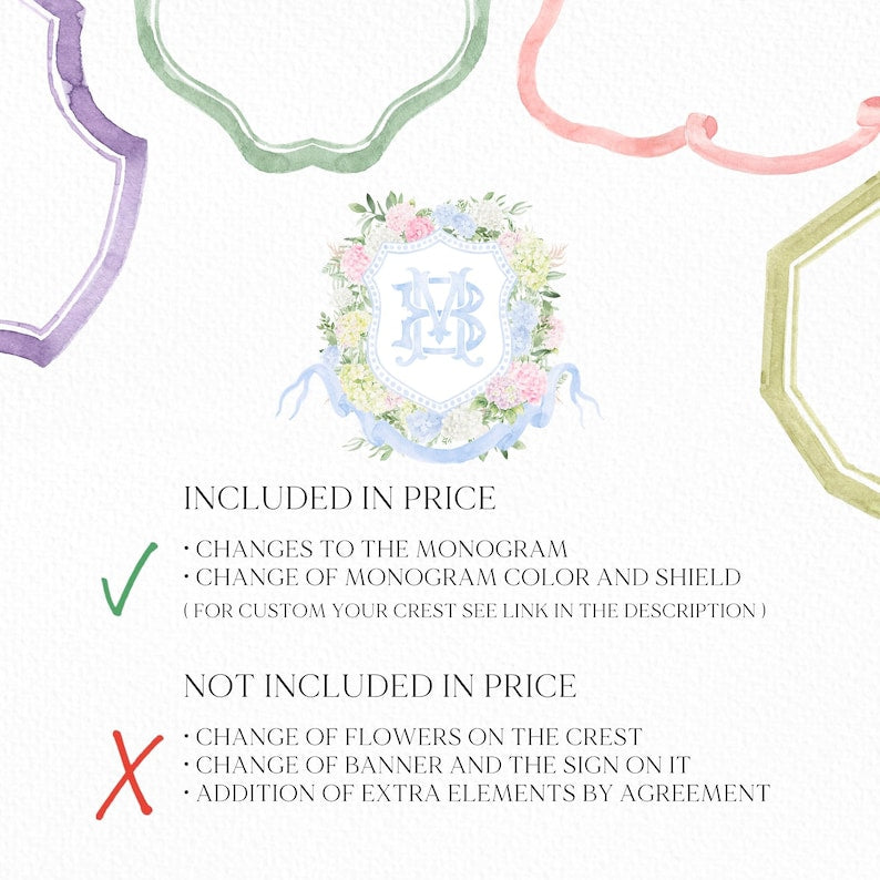 Blue White Pink Hydrangea Flower Wedding Crest
