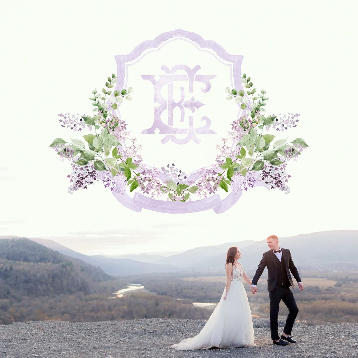 Lilac Lavender Purple Flower Wedding Crest - Monogram Crest - lavender purple Floral Luxury Watercolor Wedding Crest, Romantic Wedding Crest