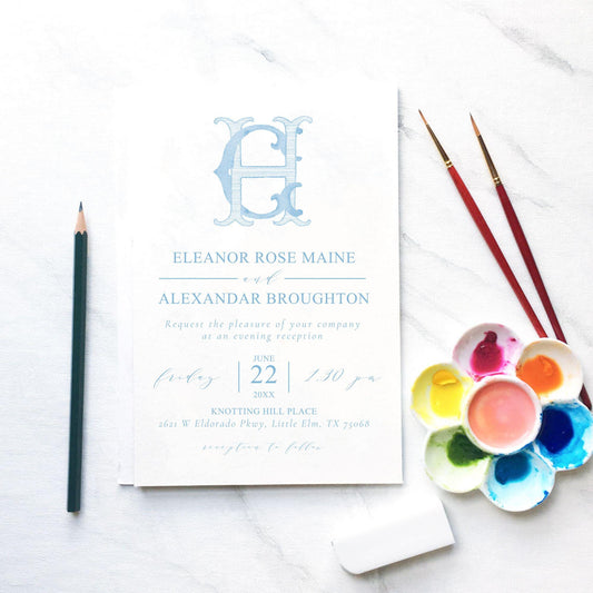 Watercolor Wedding Monogram CH/HC - Classic Interlocking Design (Digital Download)