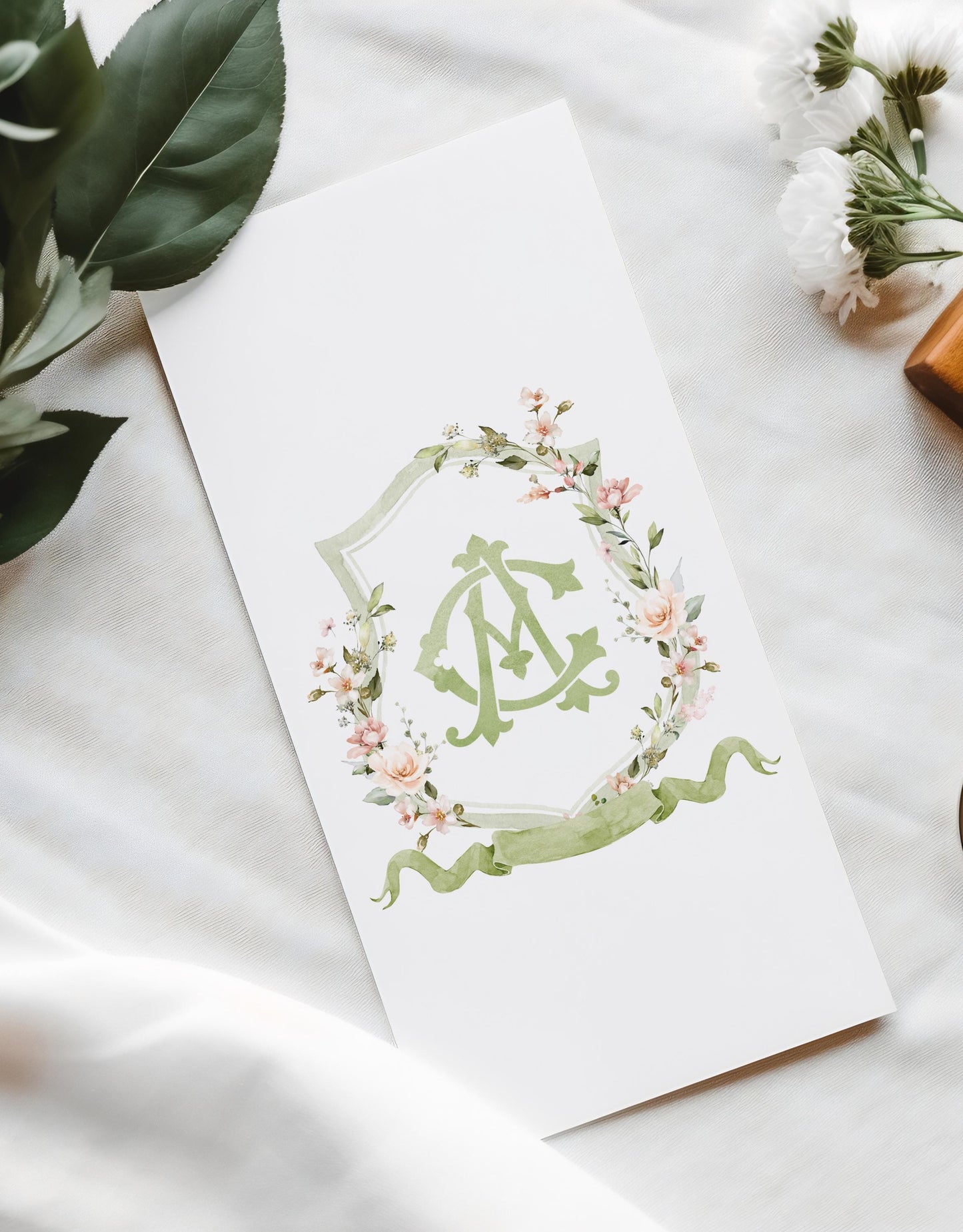 Blush Pink Flower Wedding Crest - Monogram Crest - Floral Luxury Watercolor Wedding Crest - Romantic Wedding Crest - Sage Blush Rose Crest