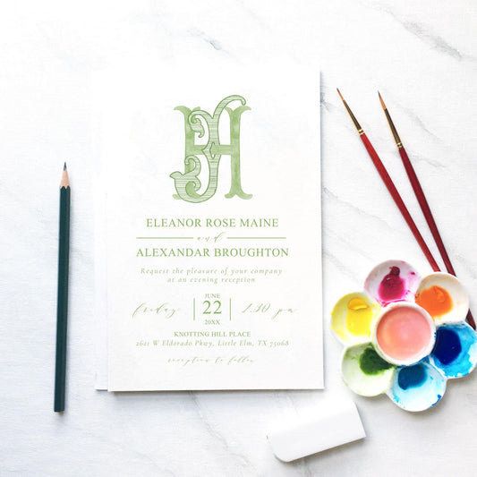 Watercolor Wedding Monogram - JH Initial Crest (Digital Download)
