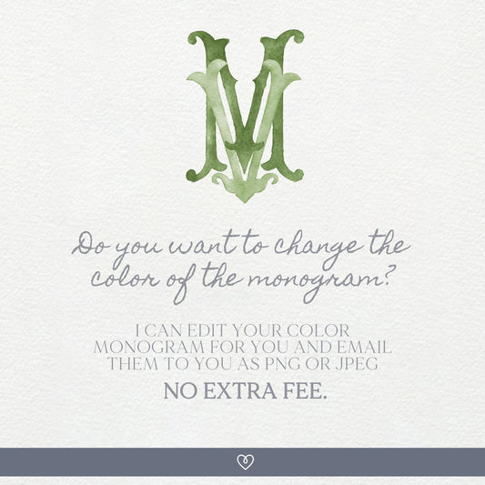 Watercolor Wedding Monogram MV – Classic Initial Crest (Digital Download)