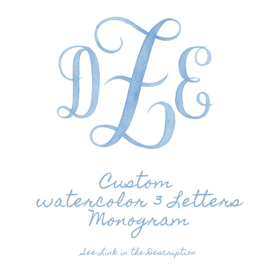 Custom Three Monogram Initial Letters, Three Monogram for Crest Design, Wedding Monogram, Wedding Logo, Custom Watercolor Wedding Crest