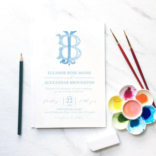 Watercolor Wedding Monogram JB - Classic 2 Letter Design (Digital Download)