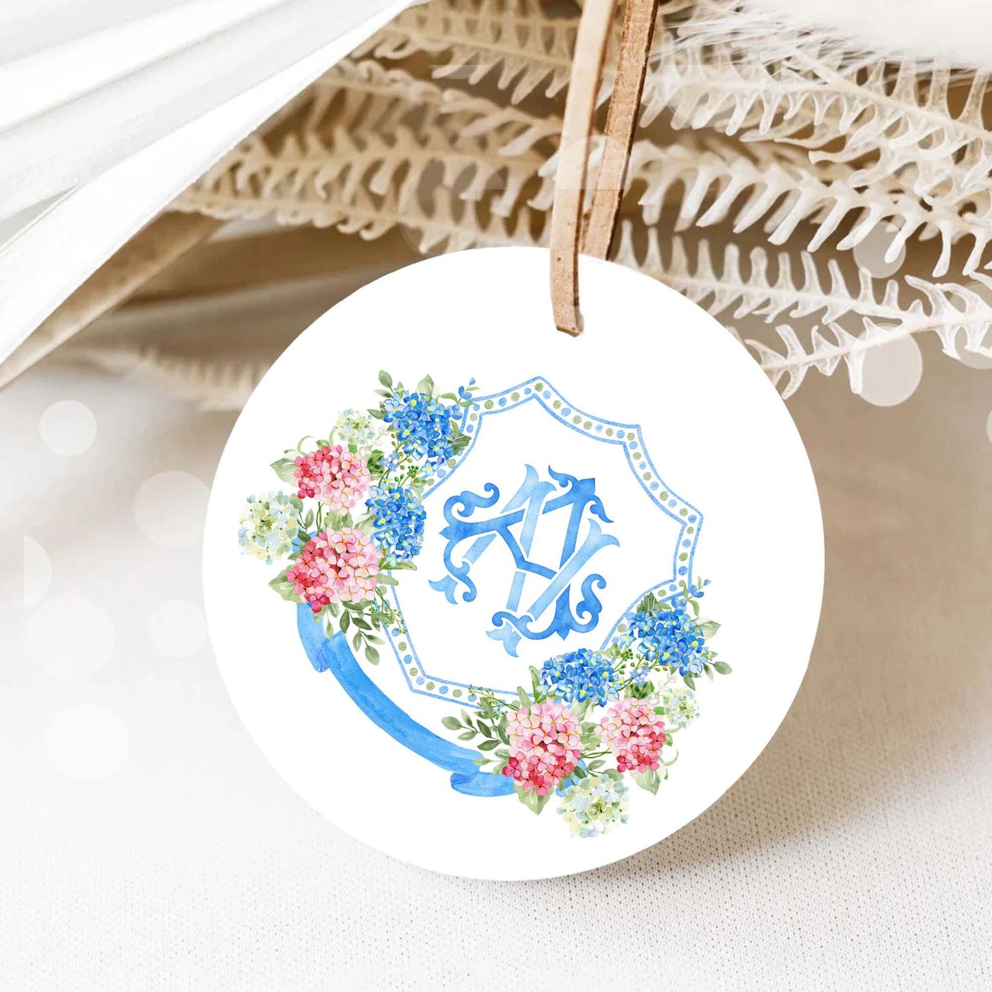 Watercolor Blue Pink Hydrangea Wedding Crest – Hydrangea Floral Monogram (Digital Download)
