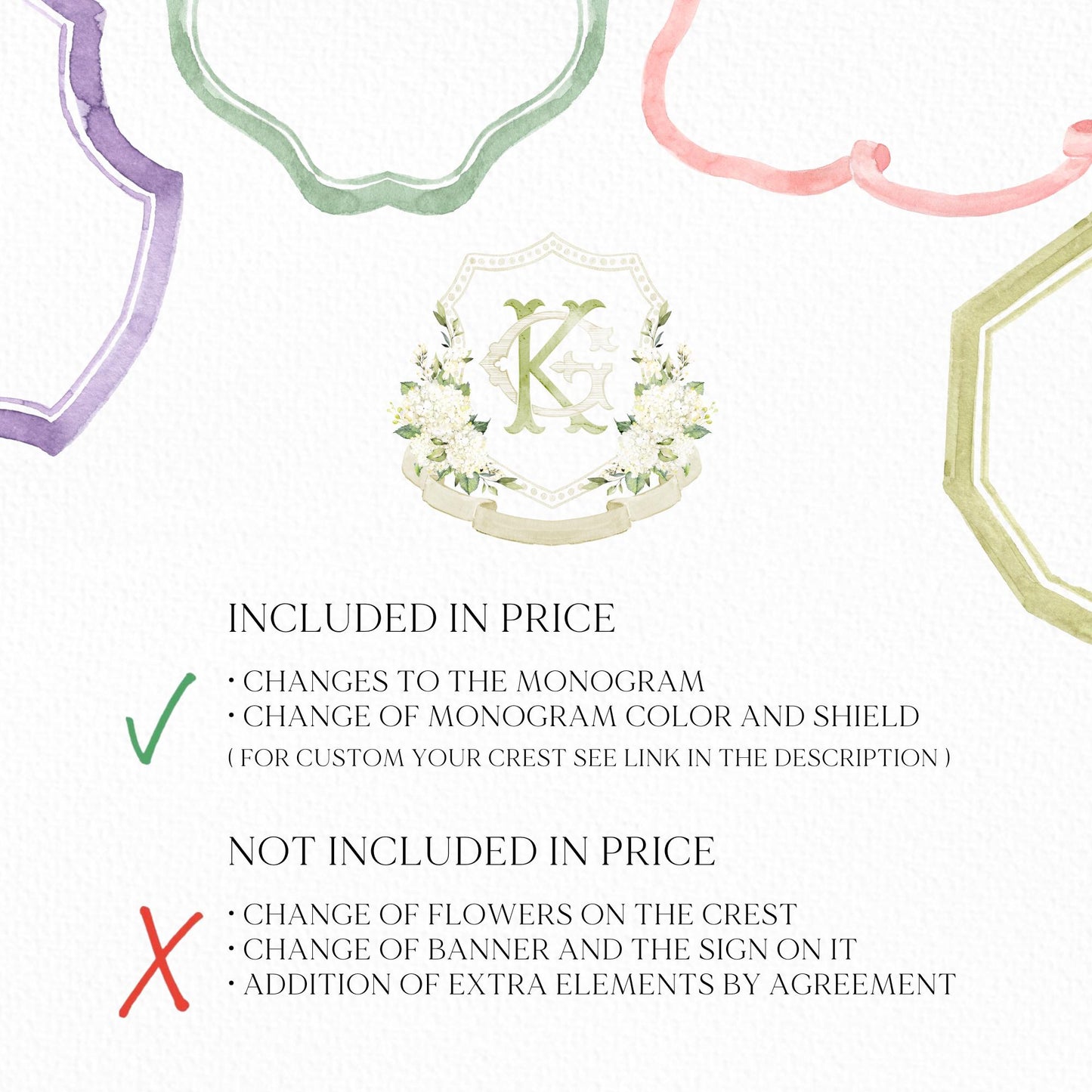 Hydrangea White Flower Wedding Crest - Monogram Crest - White Hydrangea Floral Luxury Watercolor Wedding Crest - Romantic Wedding Crest