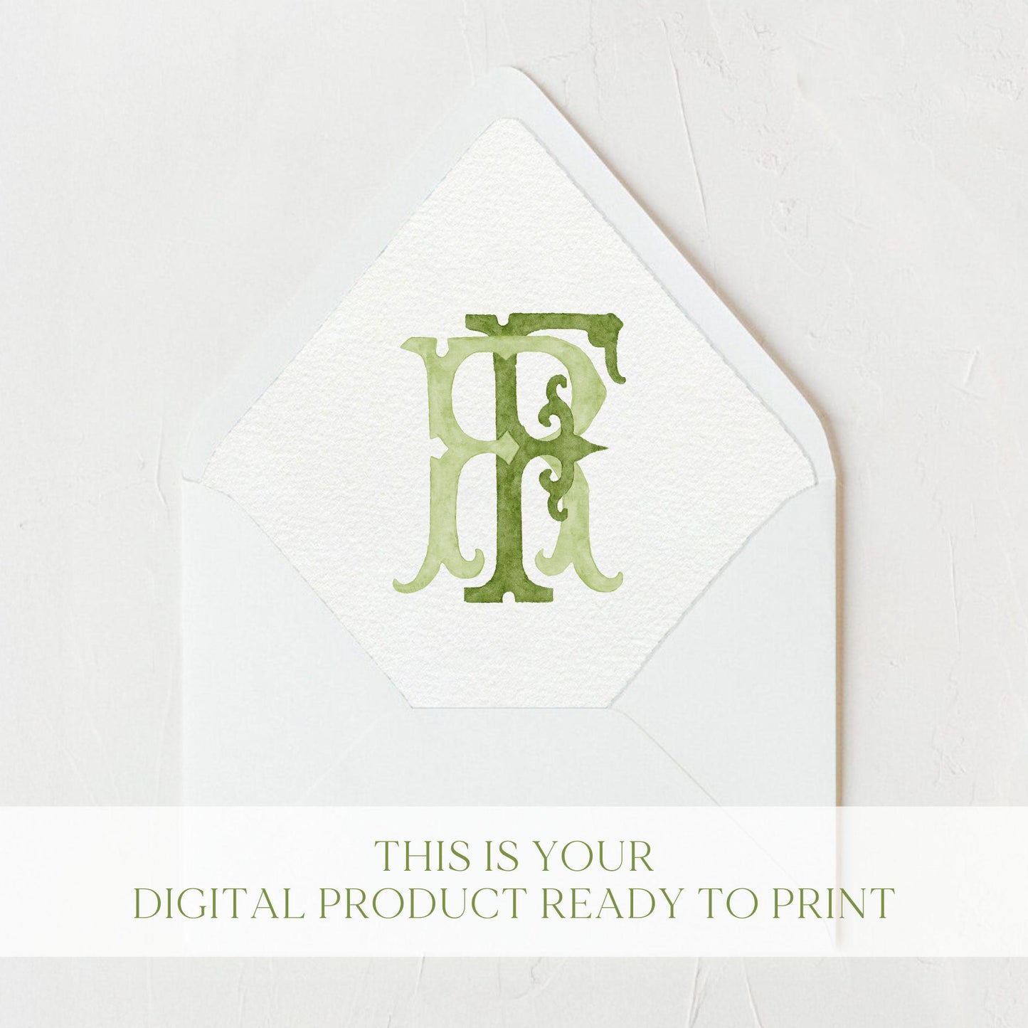 Watercolor Wedding Monogram – Classic FR Initial Crest (Digital Download)