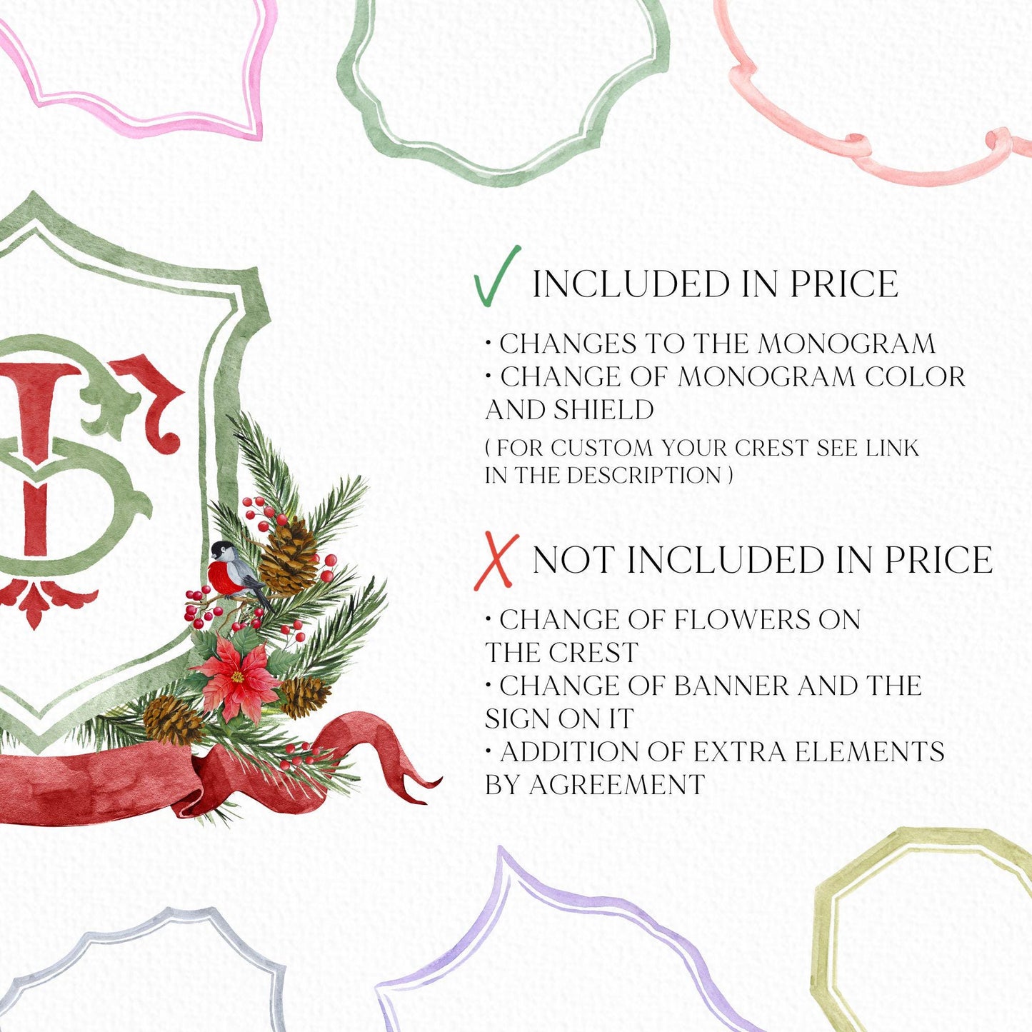 Custom Christmas Wedding Crest - Monogram Crest - Rose Hips Floral Watercolor Wedding Crest - Winter Christmas Wedding Crest - Winter Crest