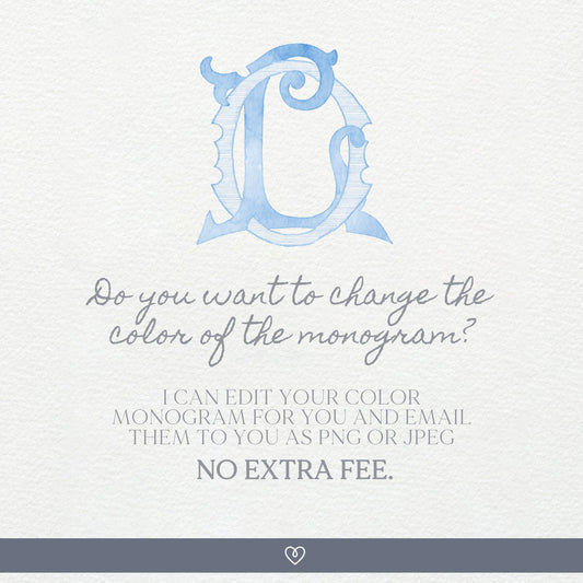 Watercolor Wedding Monogram LO - Classic Initial Design (Digital Download)