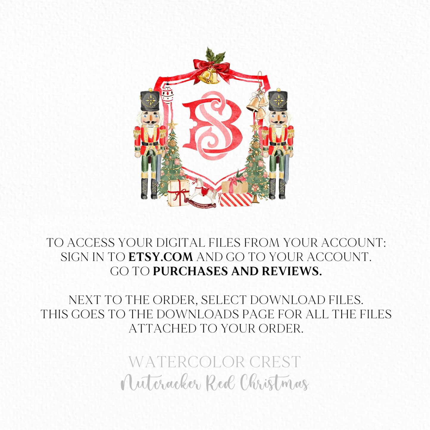 Nutcracker Christmas Crest - Monogram Crest - Christmas Watercolor Crest DIY - Luxury Watercolor Wedding Crest - Nutcracker Red Christmas