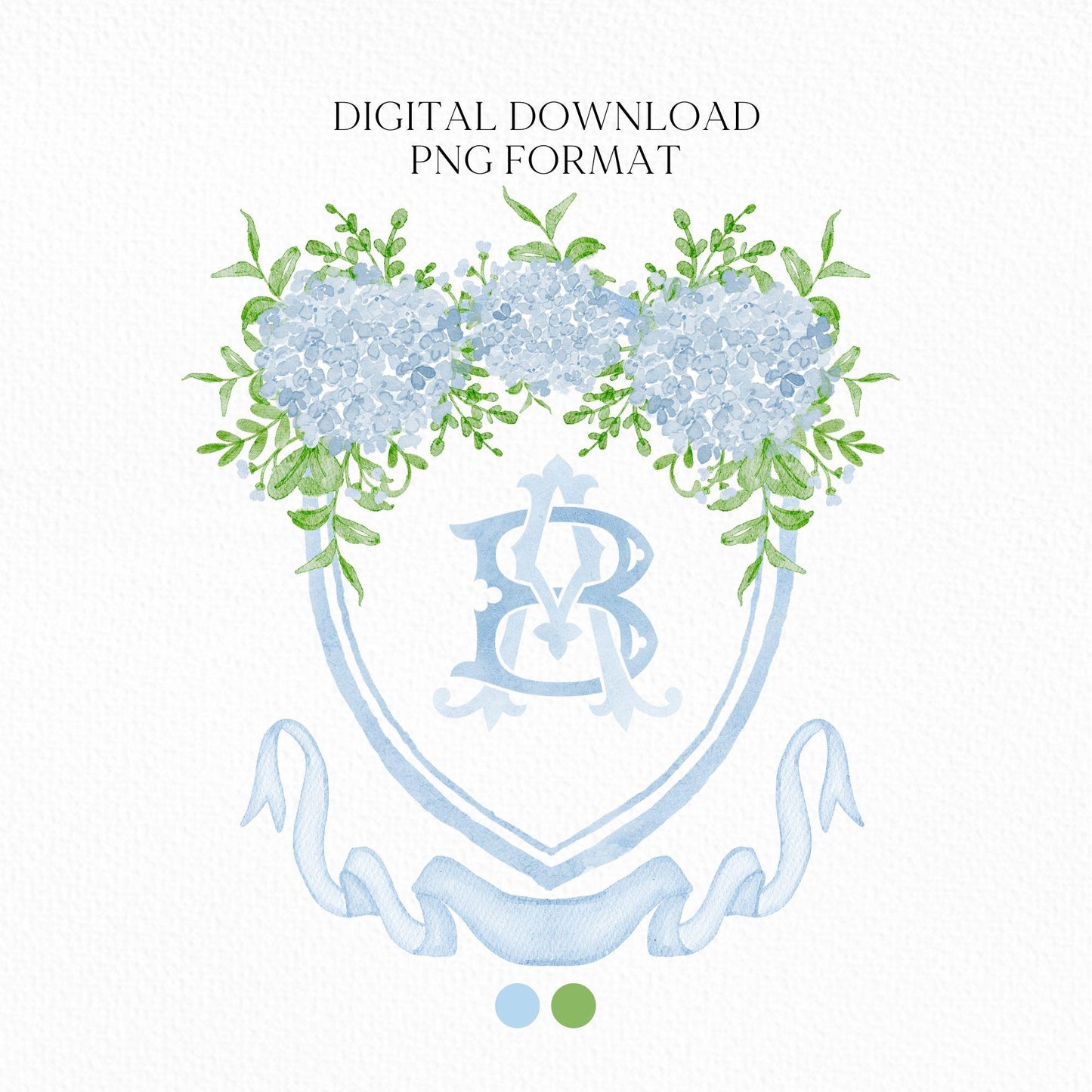 Hydrangea Flower Wedding Crest - Monogram Crest - Hydrangea Floral Luxury Watercolor Wedding Crest - Romantic Wedding Crest- Boho Hydrangea