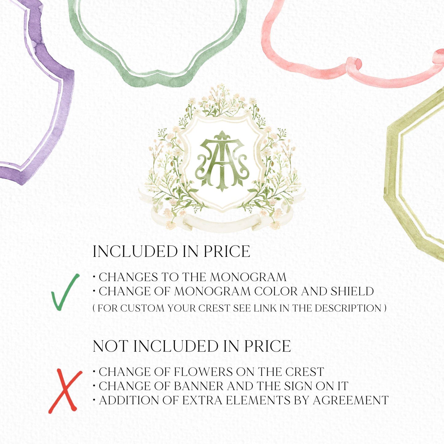 White WildFlower Wedding Crest - Monogram Crest - WildFlower Floral Luxury Watercolor Wedding Crest - Romantic Wedding Crest