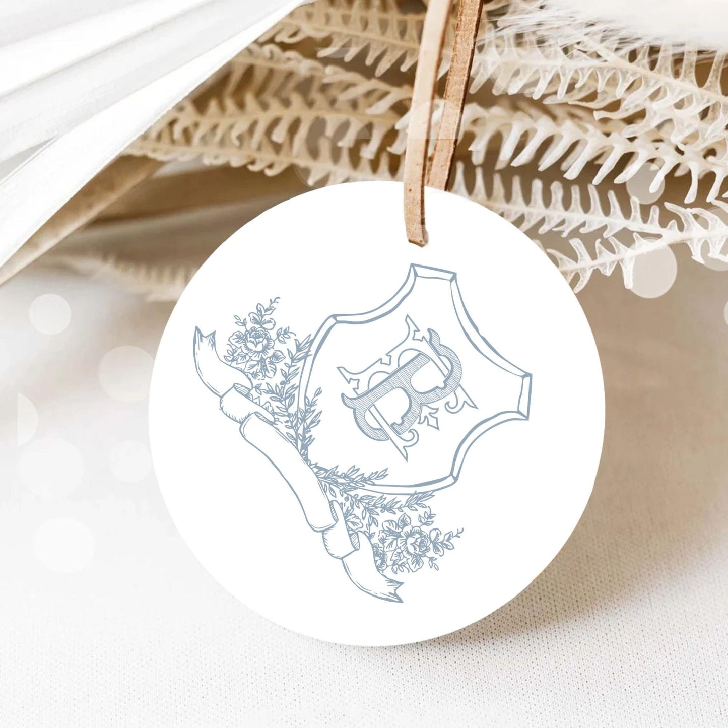 Vintage Blue Botanicals Flower Crest - Monogram Crest - Botanicals Floral Luxury Line art Wedding Crest - Romantic Wedding Crest