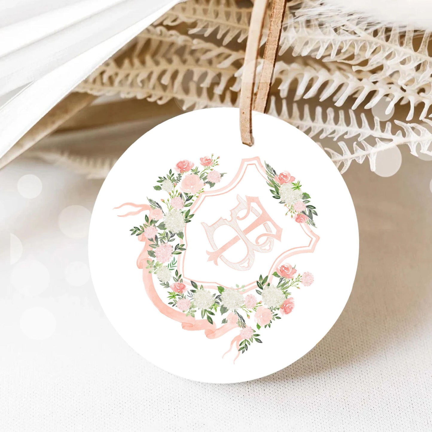 White Hydrangea Blush Peony Flower Wedding Crest - Monogram Crest - Floral Luxury Watercolor Wedding Crest - Romantic Wedding Crest