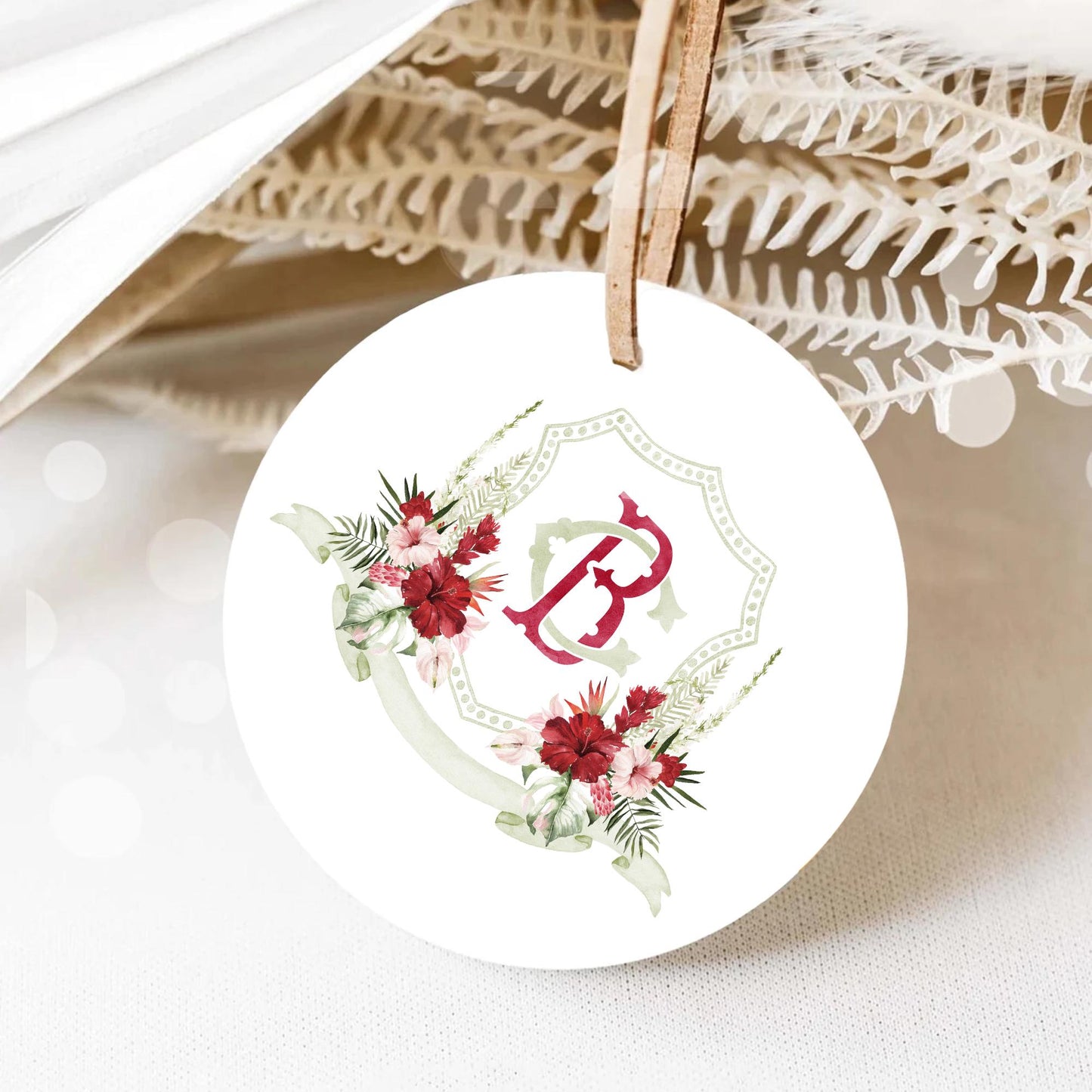 Crest Hawaii Palm Leaf Watercolor Flowers Wedding Crest - Monogram Crest - Summer Tropical Watercolor Wedding Crest - Romantic Wedding Crest