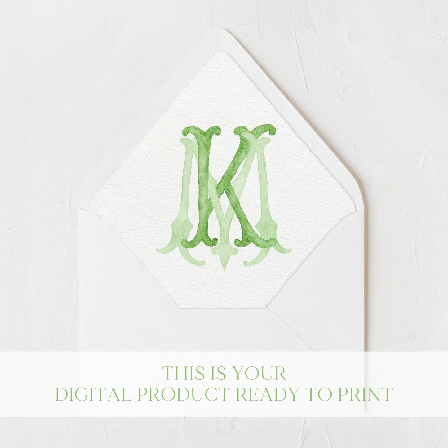 Watercolor Wedding Monogram - Green MK Initial Design (Digital Download)