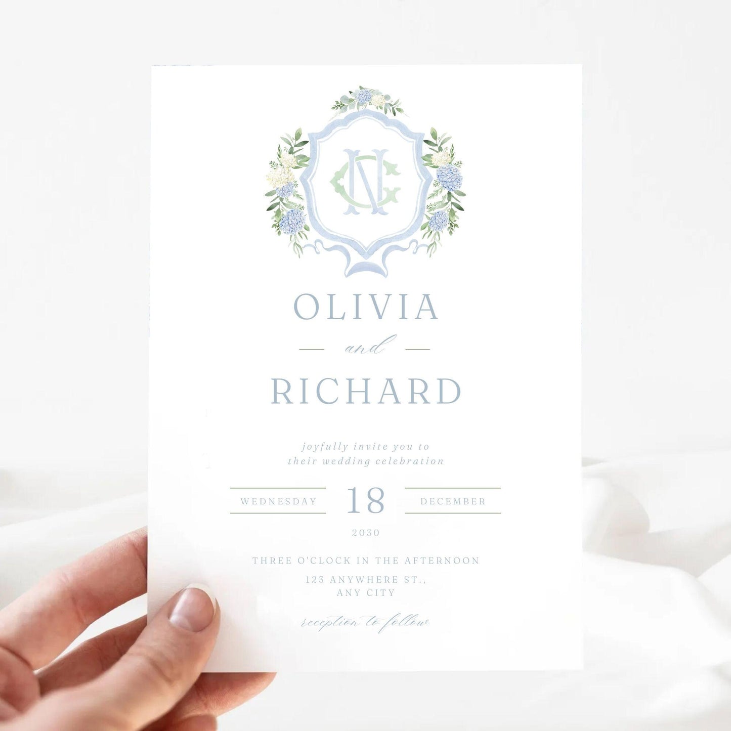 Hydrangea Flower Wedding Crest - Monogram Crest - Hydrangea Floral Luxury Watercolor Wedding Crest - Romantic Wedding Crest- Boho Hydrangea