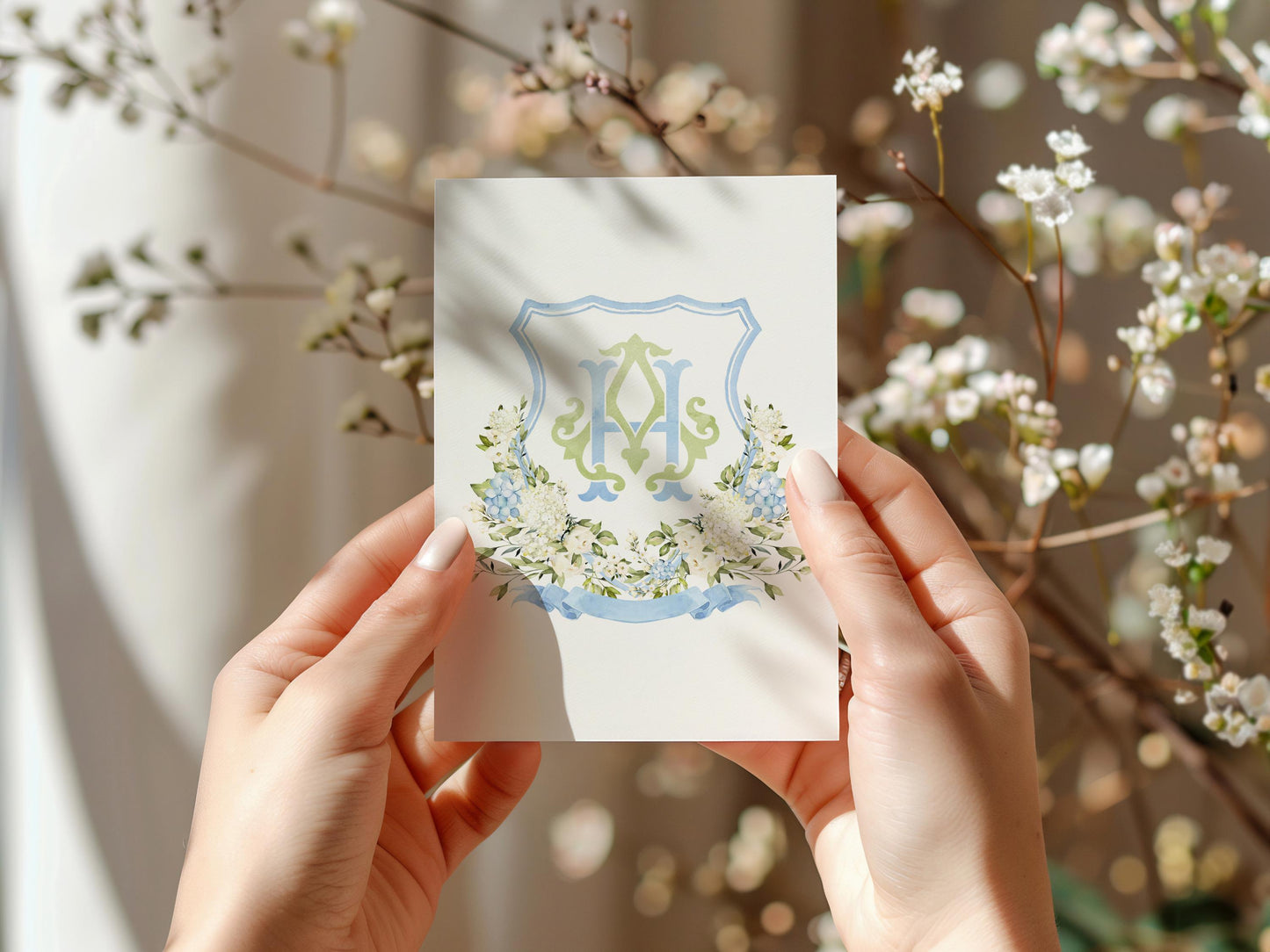 Hydrangea Flower Wedding Crest - Monogram Crest - Hydrangea Floral Luxury Watercolor Wedding Crest - Romantic Wedding Crest- Boho Hydrangea