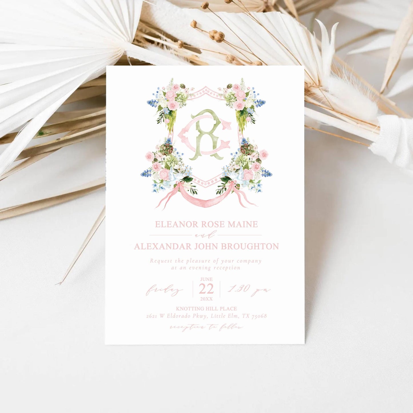 Green Hydrangea Flower Wedding Crest - Monogram Crest - Light Roses Greenery Floral Watercolor Wedding Crest - Australian Wedding Crest
