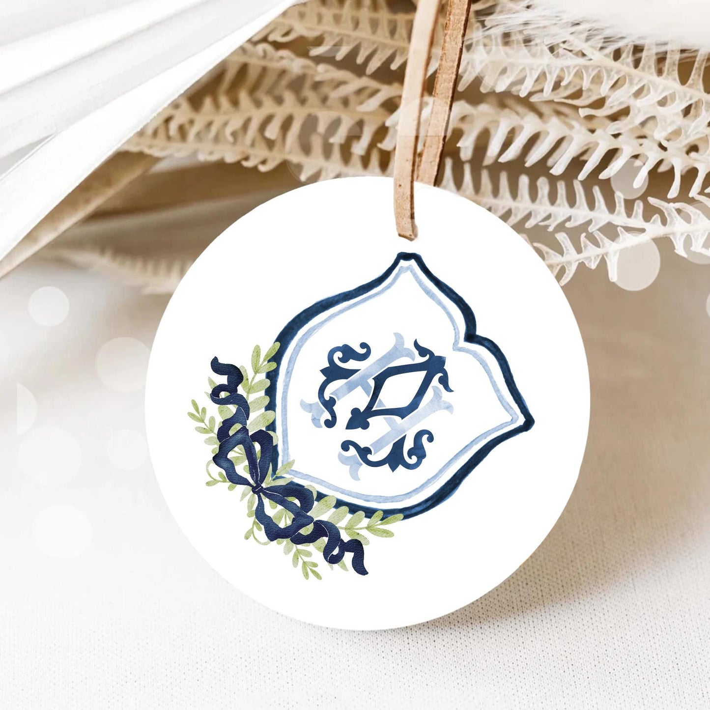 Dark Blue Watercolor Classic Eucalyptus Ribbon Flower Wedding Crest - Monogram Crest - Watercolor Wedding Crest - Romantic Wedding Crest