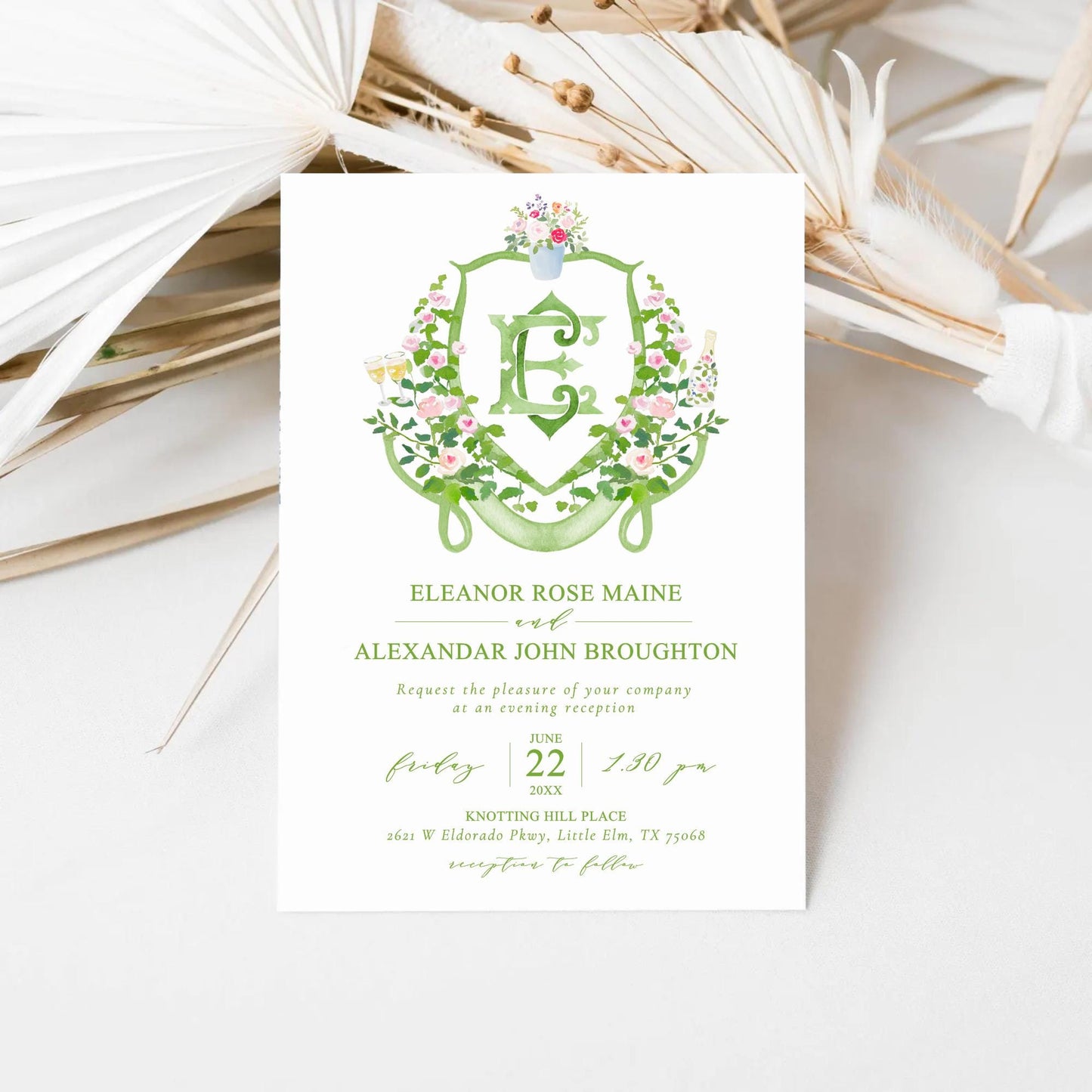Pastel Roses Pink Greenery Flower Wedding Crest - Monogram Crest - Pink Blush Floral Watercolor Wedding Crest - Romantic Wedding Crest