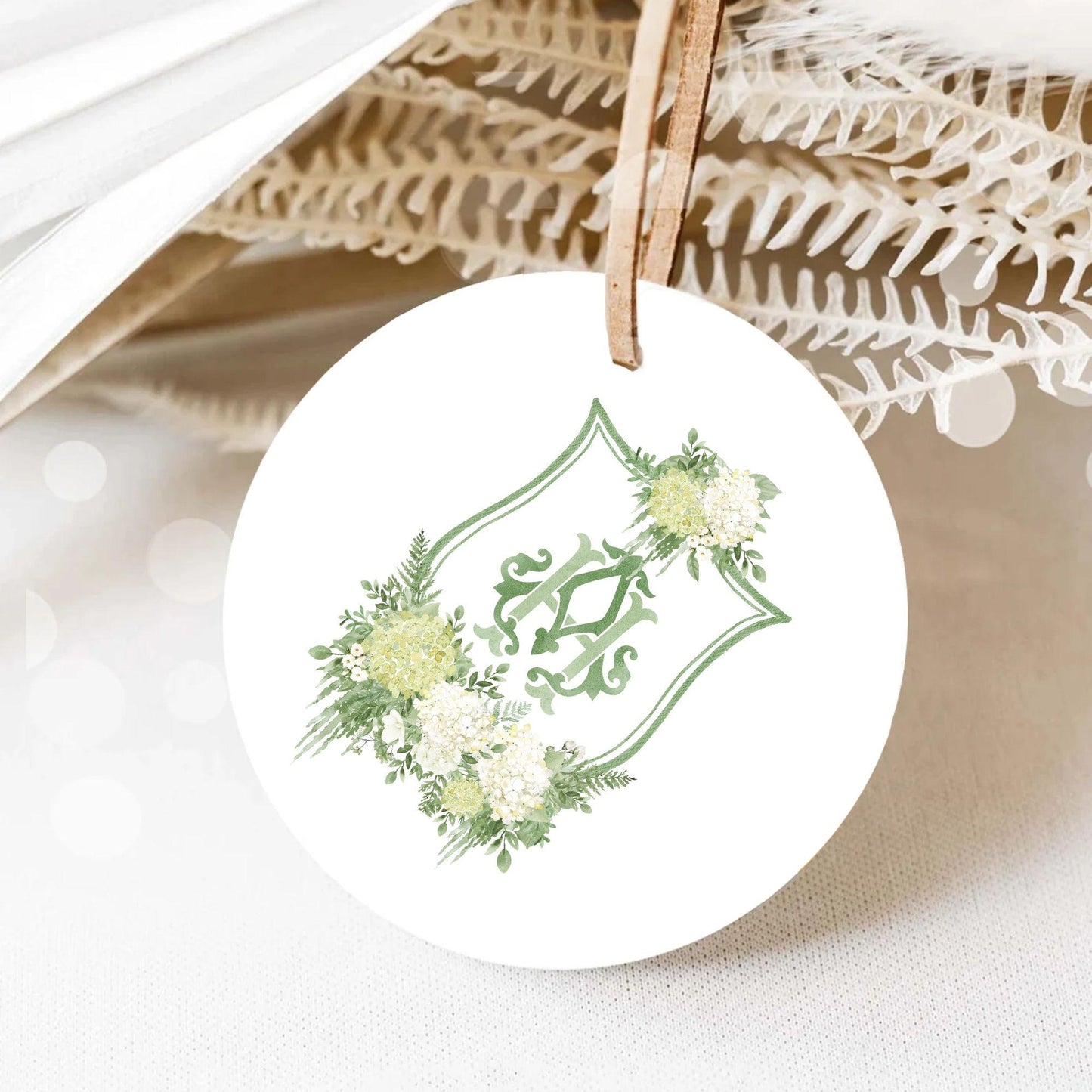Green Hydrangea Flower Wedding Crest - Monogram Crest - Hydrangea White Floral Luxury Watercolor Wedding Crest - Romantic Wedding Crest