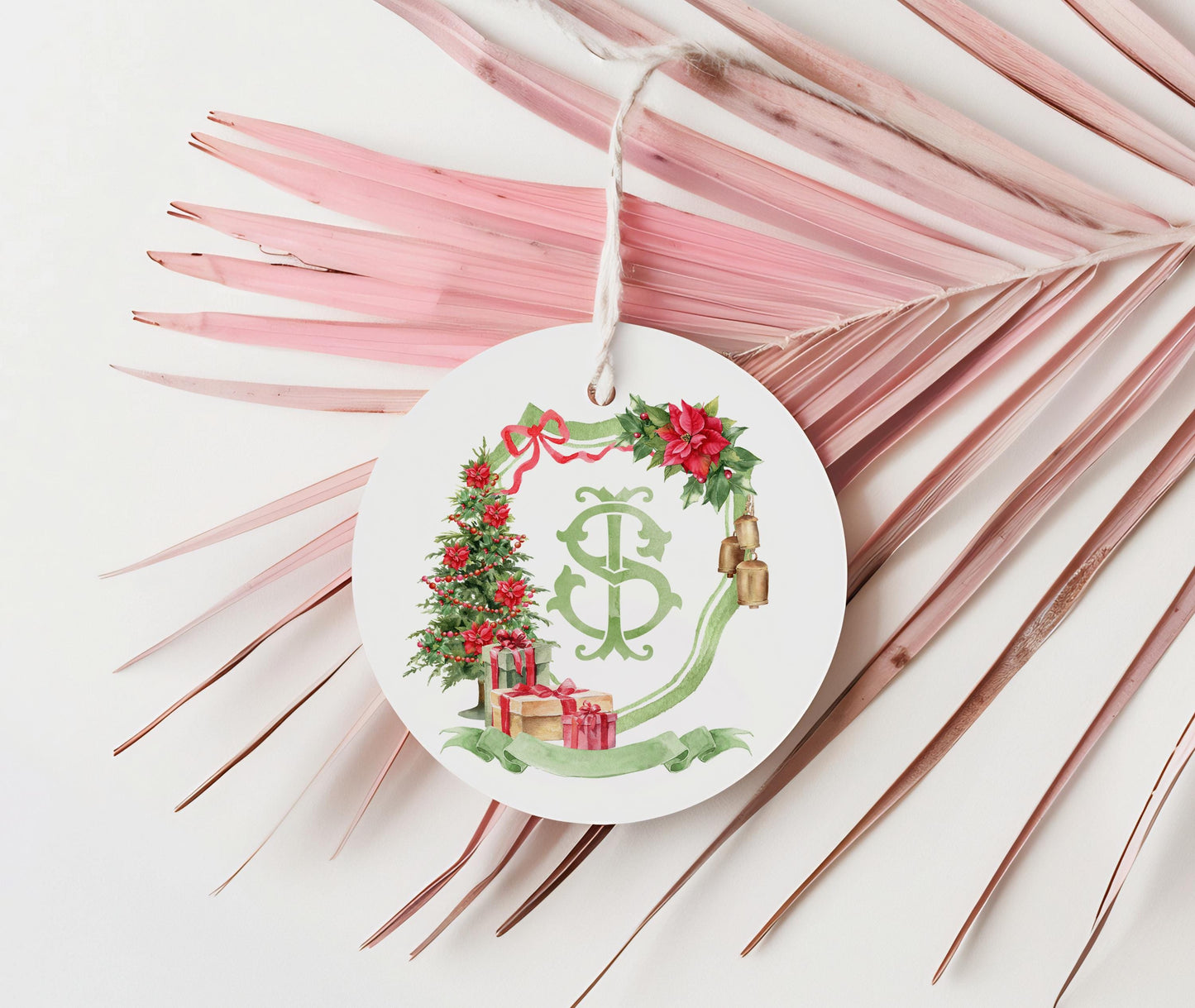 Red Green Christmas Crest - Monogram Crest - Christmas Watercolor Crest DIY - Luxury Watercolor Wedding Crest - Tree Christmas
