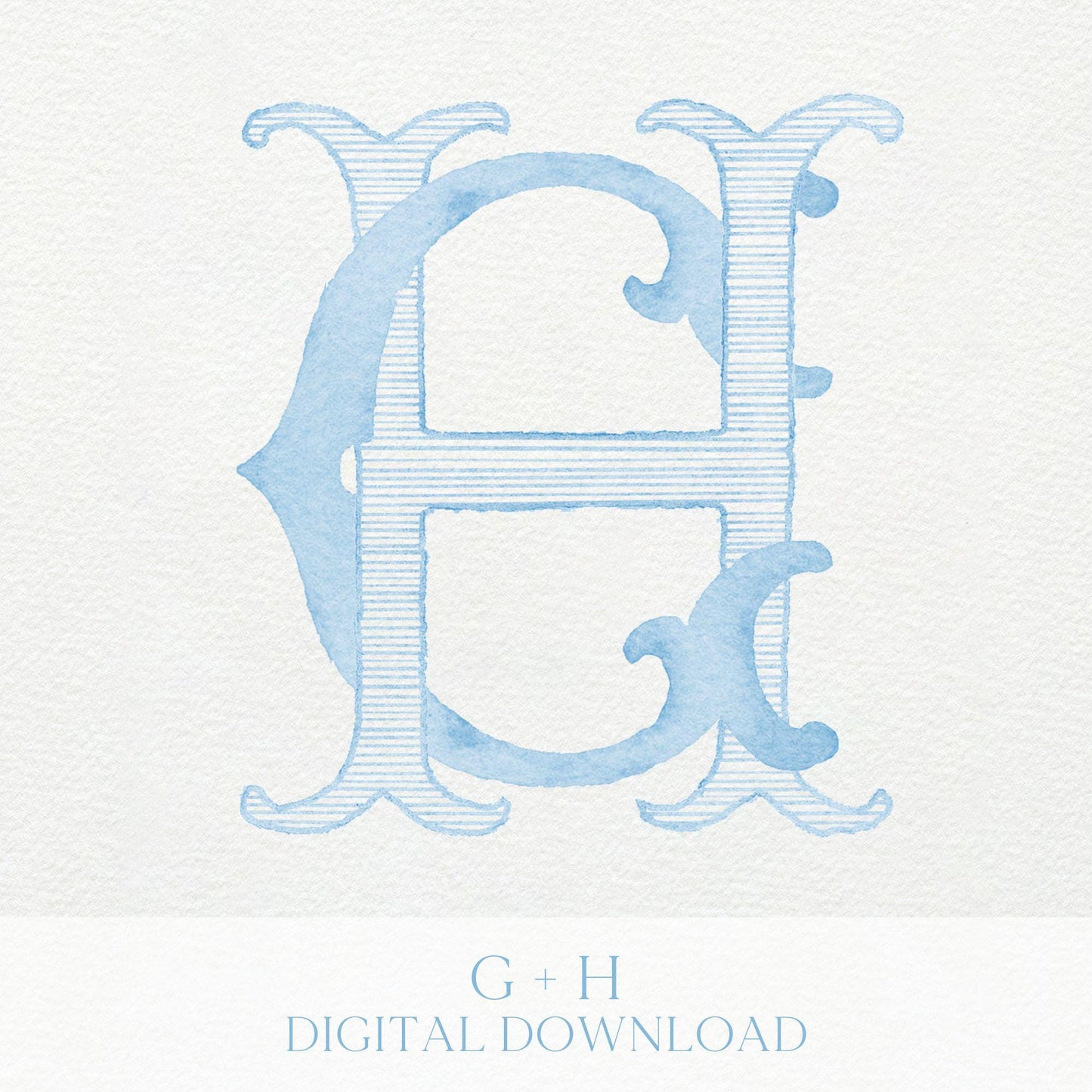 Watercolor Wedding Monogram CH/HC - Classic Interlocking Design (Digital Download)