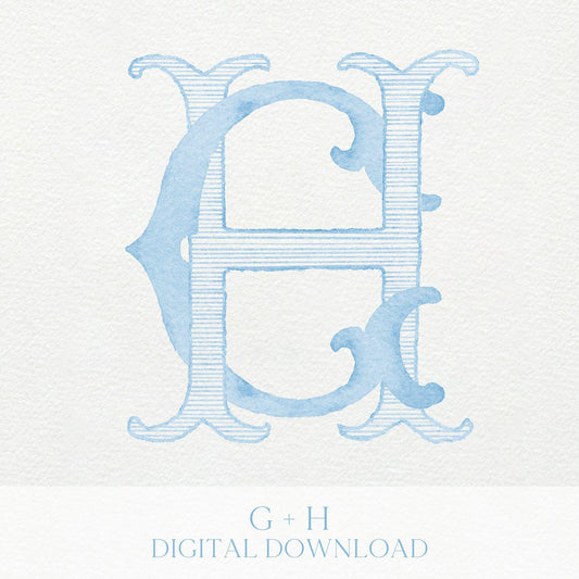 Watercolor Wedding Monogram CH/HC - Classic Interlocking Design (Digital Download)
