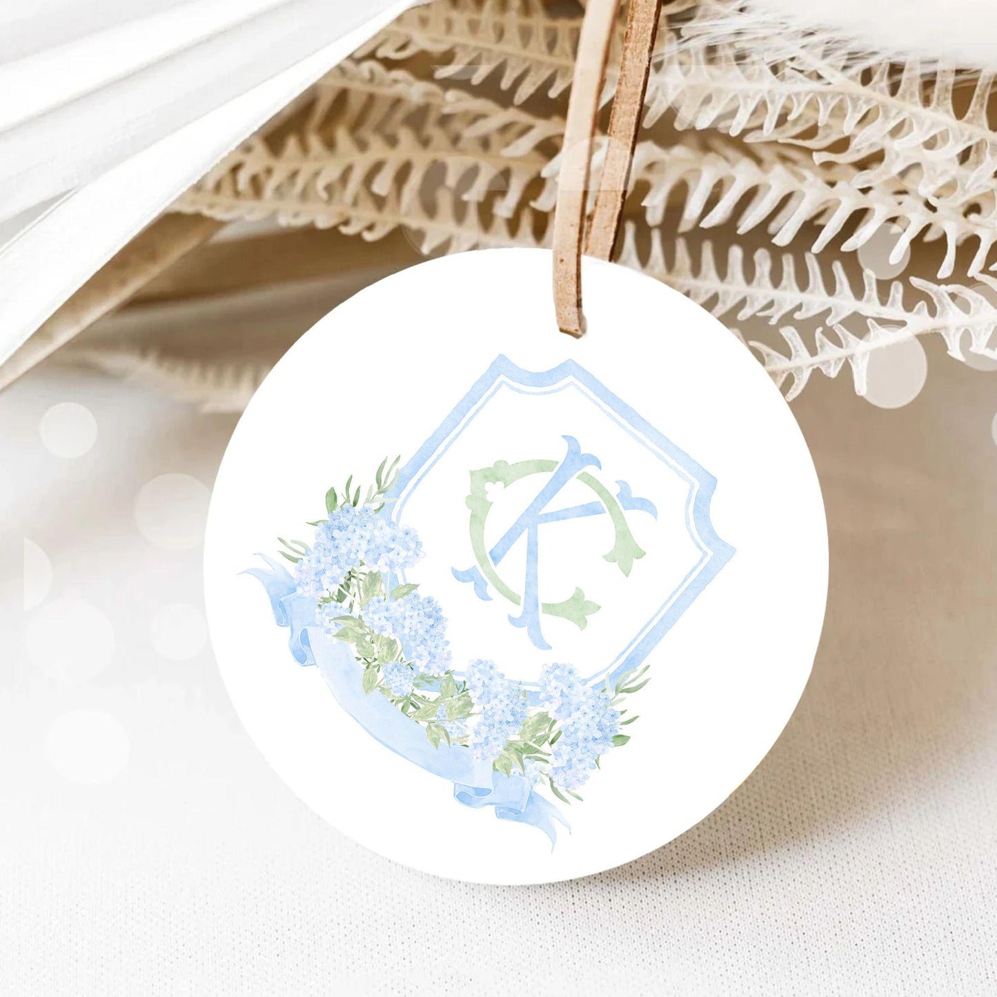 Watercolor Hydrangea Wedding Crest – Light Blue Floral Monogram (Digital Download)