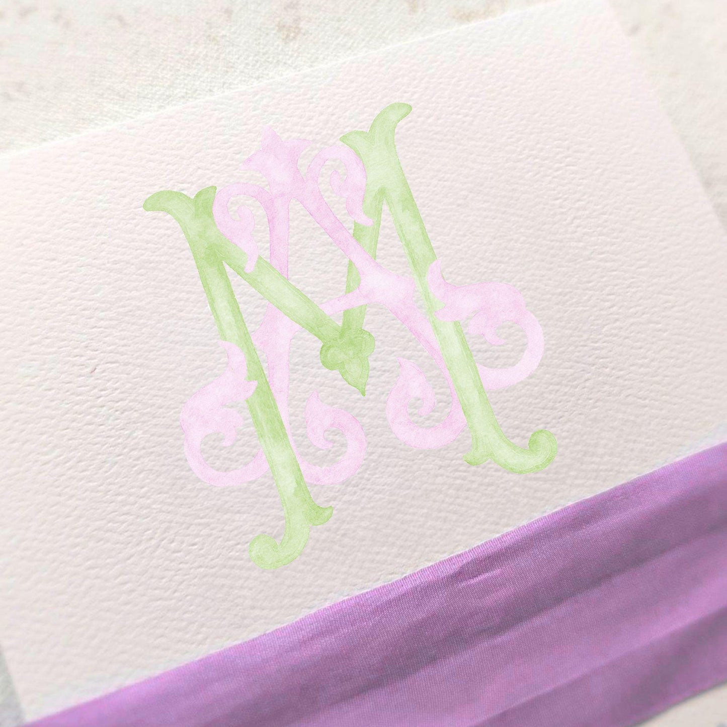 Watercolor Wedding Monogram AM – Classic Letter Crest (Digital Download)