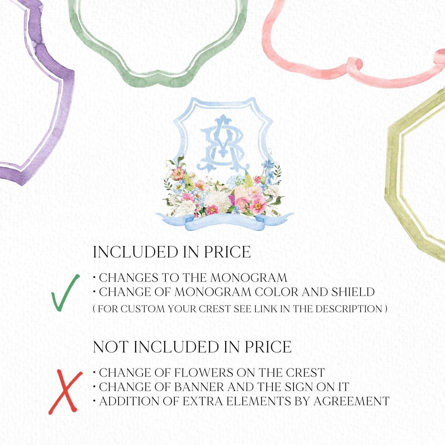 Wildflowers Bright Floral Hydrangea Watercolor Wedding Crest - Monogram Crest - Floral Watercolor Wedding Crest - Romantic Wedding Crest