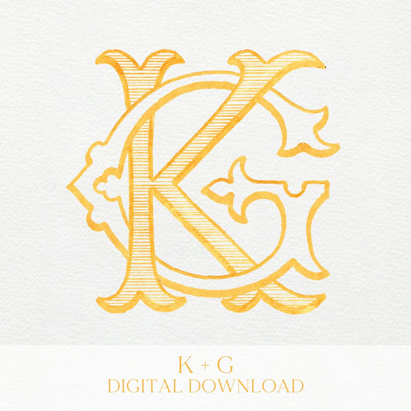 Watercolor Wedding Monogram – KG Interlocking Initial (Digital Download)
