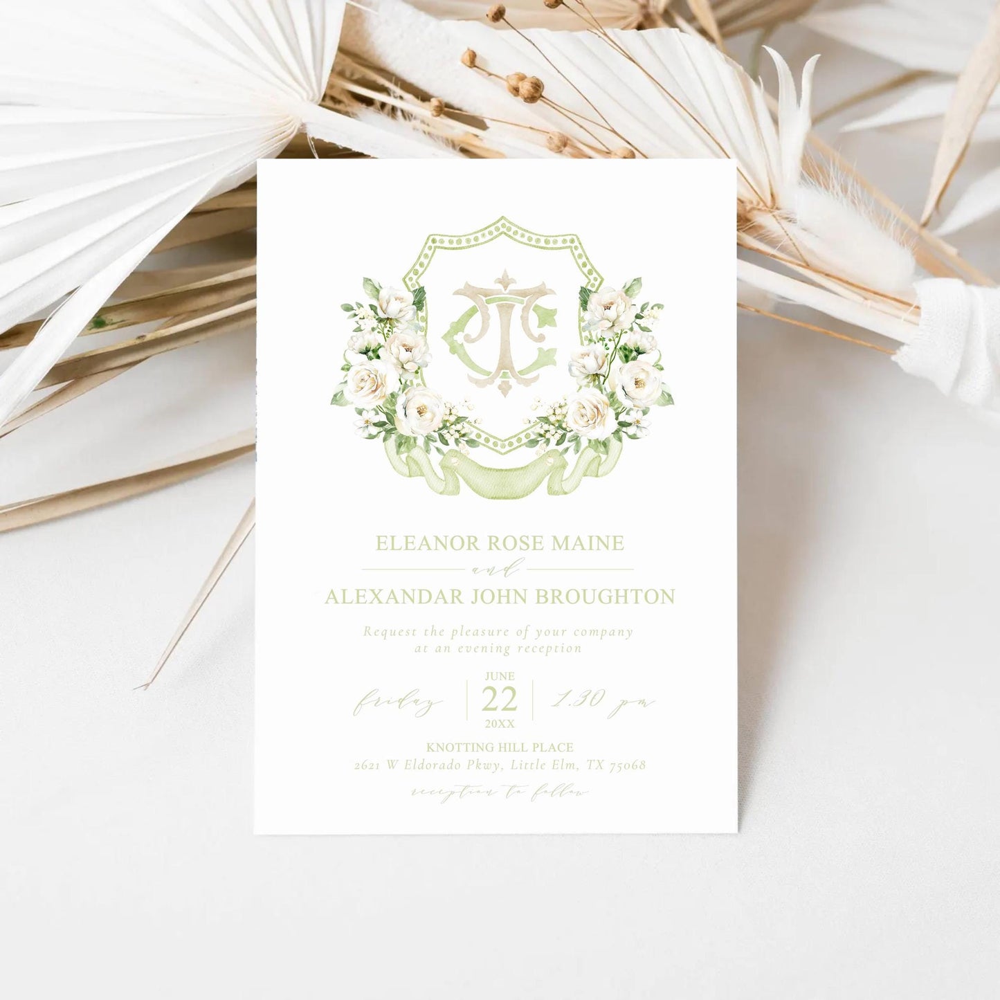 White Rose Greenery White Flower Wedding Crest - Monogram Crest - White Cream Roses flower Watercolor Wedding Crest - Romantic Wedding Crest