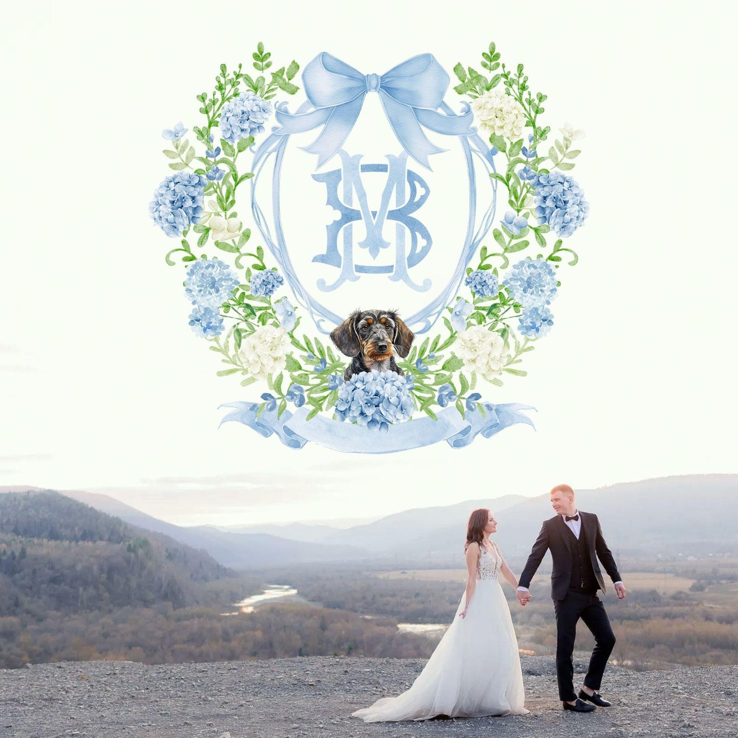 Hydrangea Flower Wedding Crest - Monogram Crest - Hydrangea Floral Luxury Watercolor Wedding Crest - Romantic Wedding Crest- Boho Hydrangea