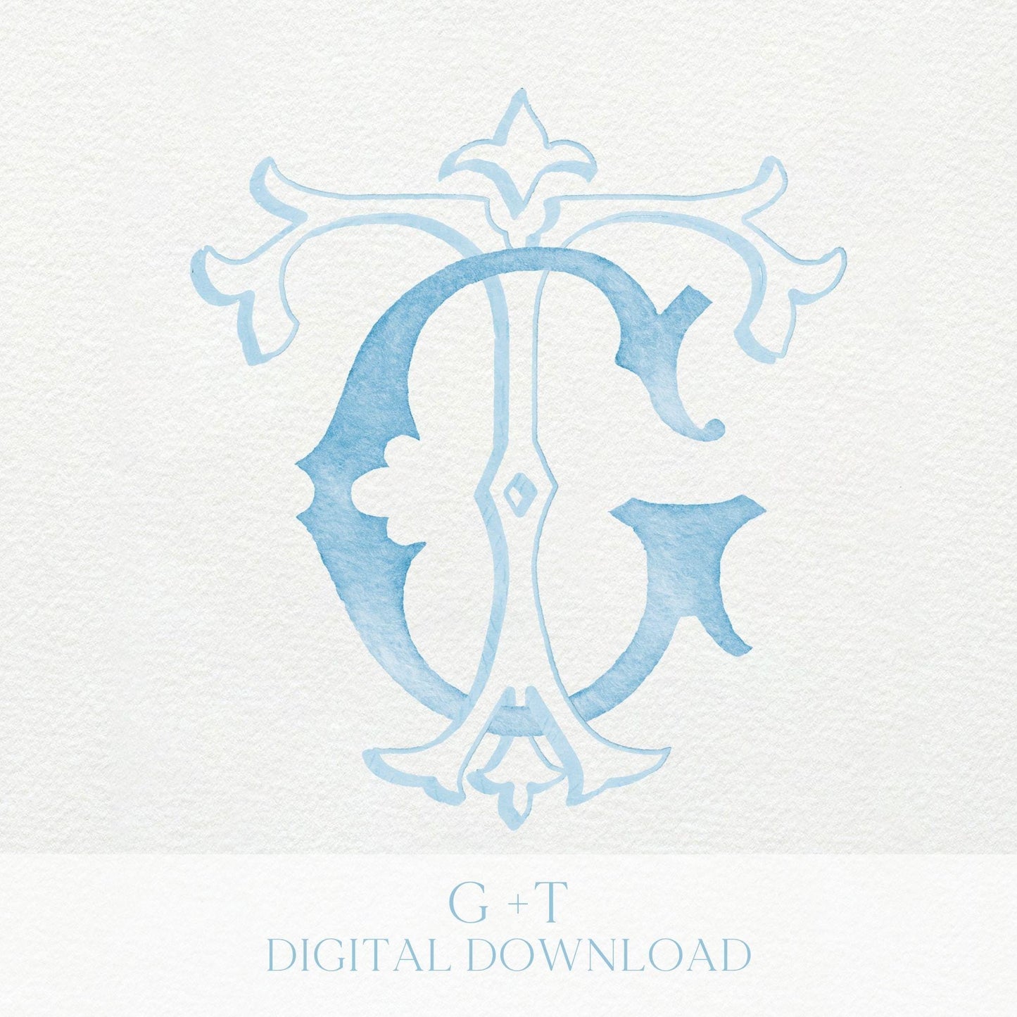 Watercolor Wedding Monogram TG/GT - Classic Initial Crest (Digital Download)